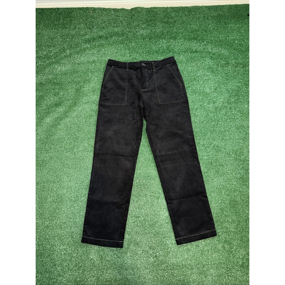ASOS DESIGN Straight Leg Cord Pants With Contrast Stitch Black Men's‎ Size 34x32